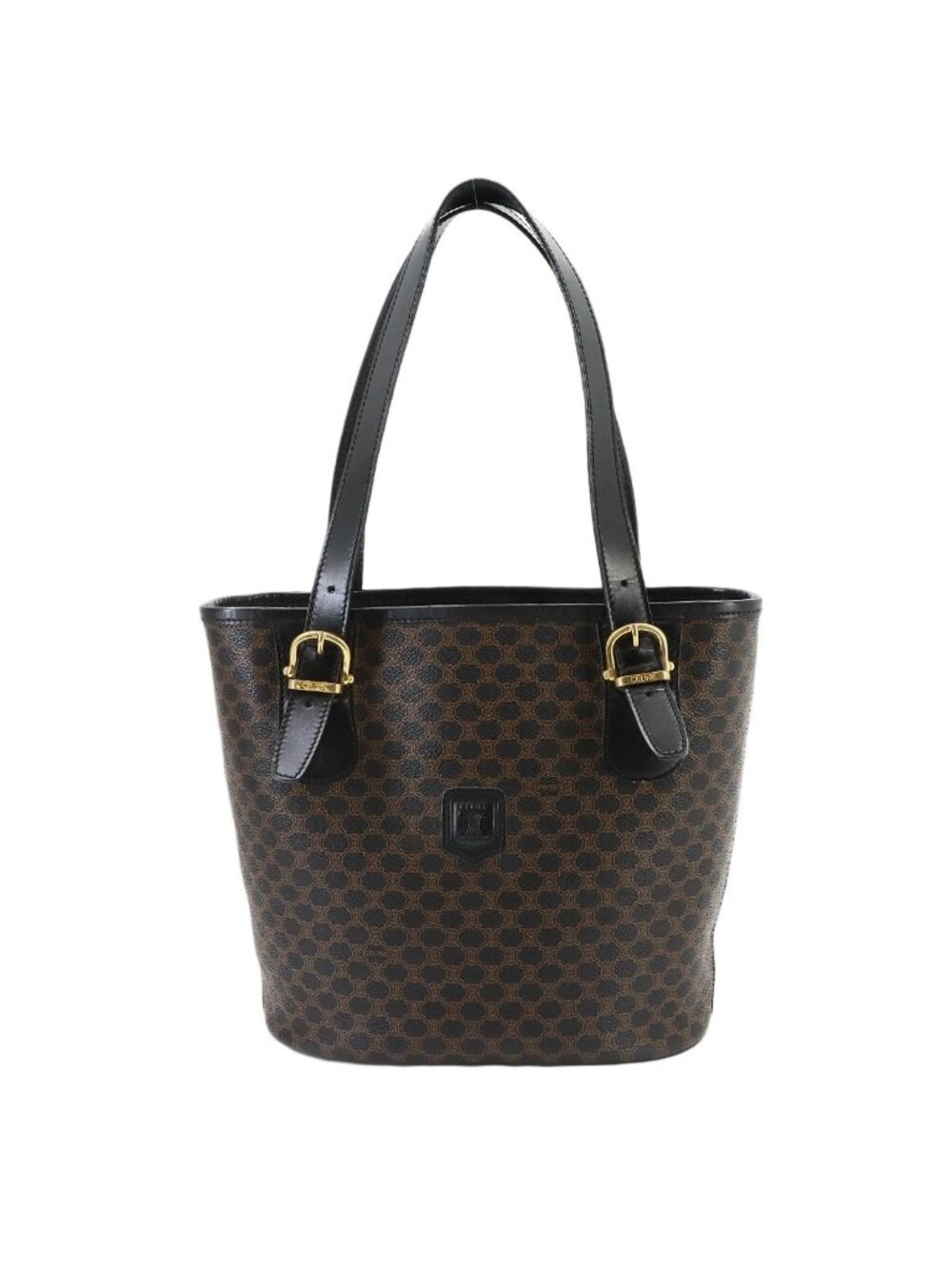 Celine Macadam Tote Bag Leather Black Gold Vintage